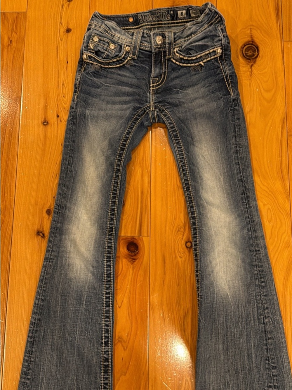 Miss Me Girls Faded Dark Blue Bootcut Jeans